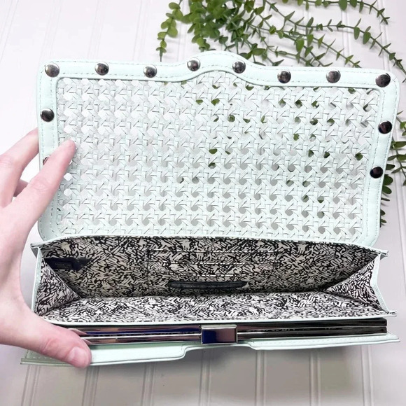 Rebecca Minkoff Mint Green Wicker Style Woven Leather Clutch - Picture 5 of 7